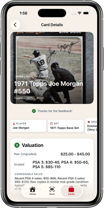 Baseball Card Scanner App Interface